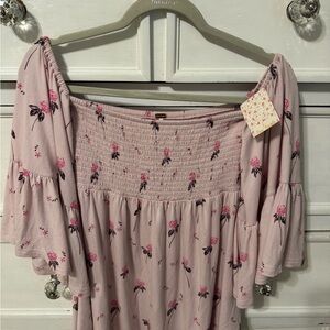 Free People Lana smocked floral print tunic top